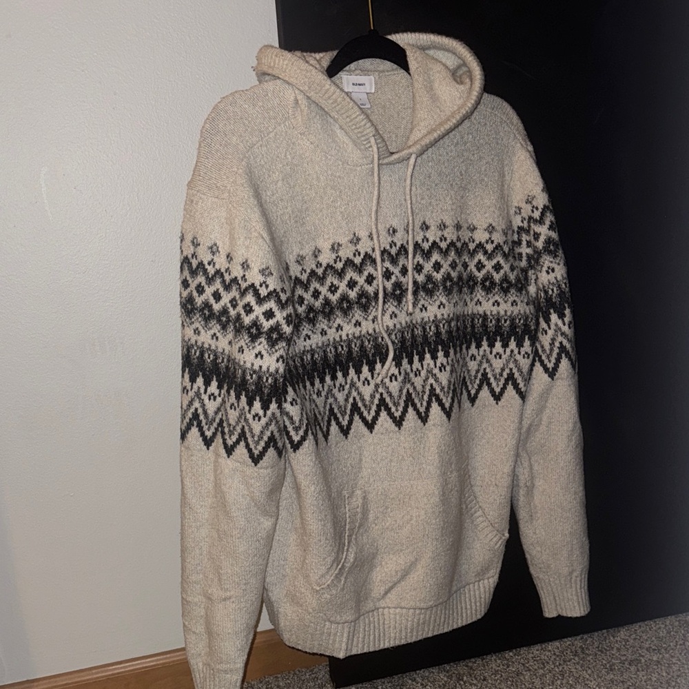 Old Navy Beige and Black Knit Hoodie Sweater
